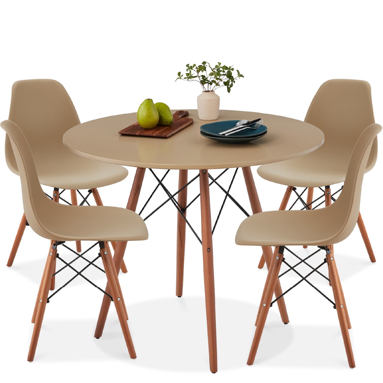 Best Choice Products 5-Piece Compact Mid-Century Modern Dining Set w/ 4 Chairs, Wooden Legs